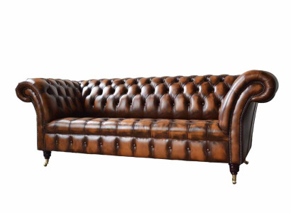 Chesterfield 3 Sitzer Sofa Ledersofa Couch Polster Sitz Braun Sofas Neu